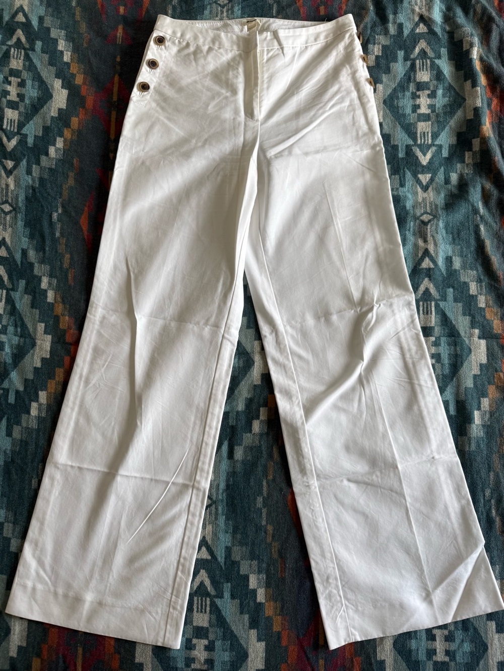 J.Crew Women’s Size 6 White Sailor Pants Wide Leg 100% Cotton